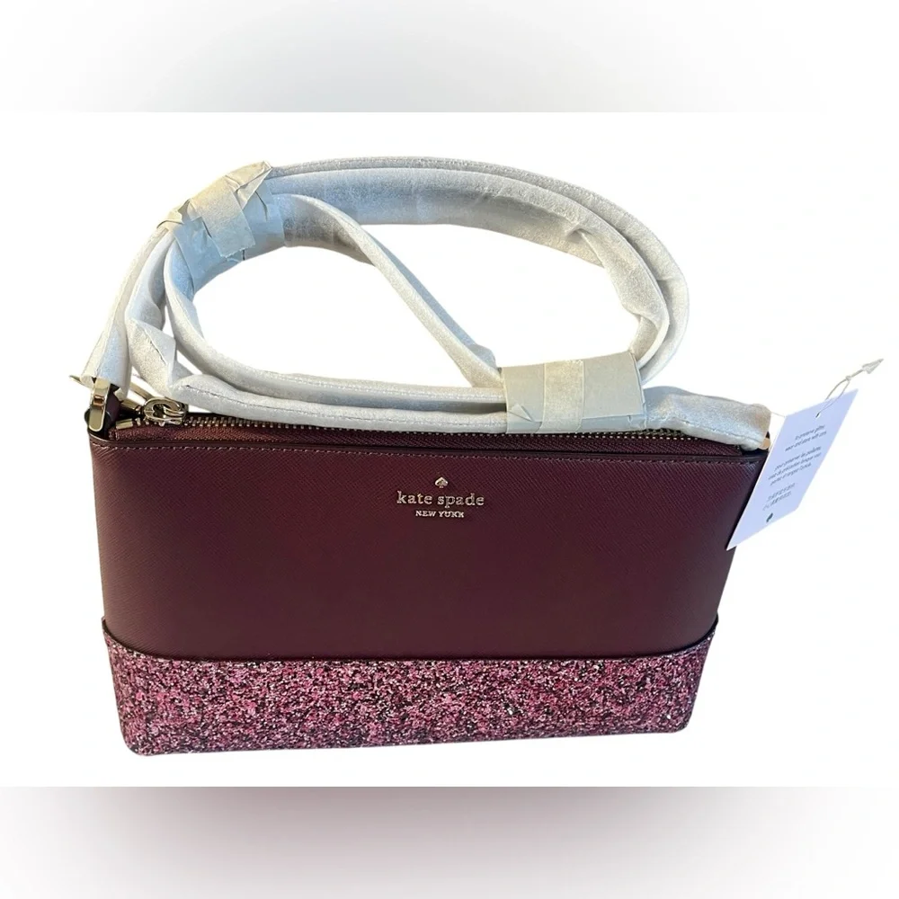 Hostess Pick 💥 Kate Spade Burgundy and Pink Glitter Crossbody Bag New with Tags.